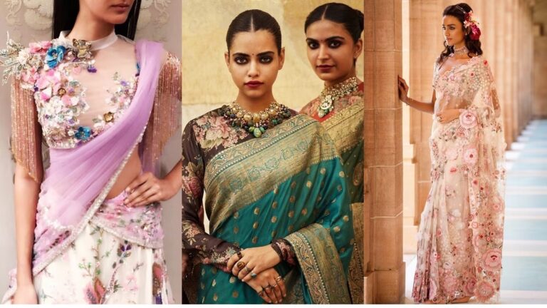 These net saree designs will give you a celebrity look, try them for wedding functions.