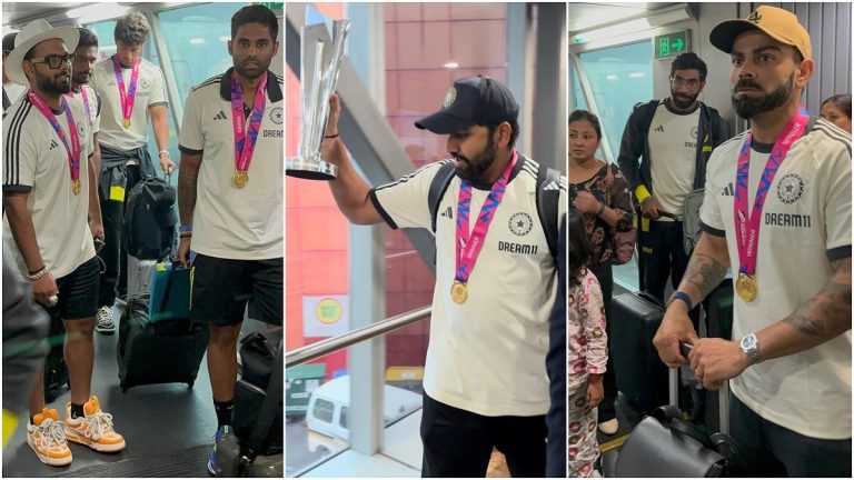 Team India was seen with the World Cup trophy in Delhi